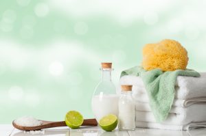 Spa treatment with lime and salts with towels and sponge