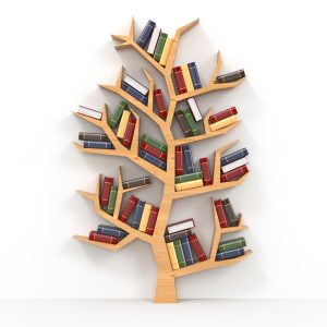 Tree of knowledge. Bookshelf on white background. 3d